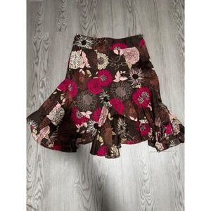 Ana Vintage A new approach‎ floral brown ruffled skirt women's size 14 cotton
